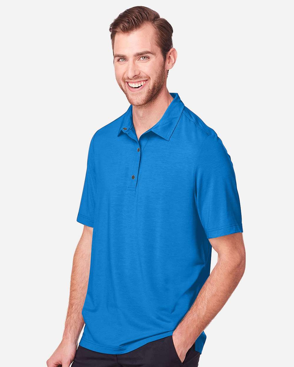 Men's JAQ Snap-Up Stretch Performance Polo - OnModelSide - B157D3103 - Light Nautical Blue