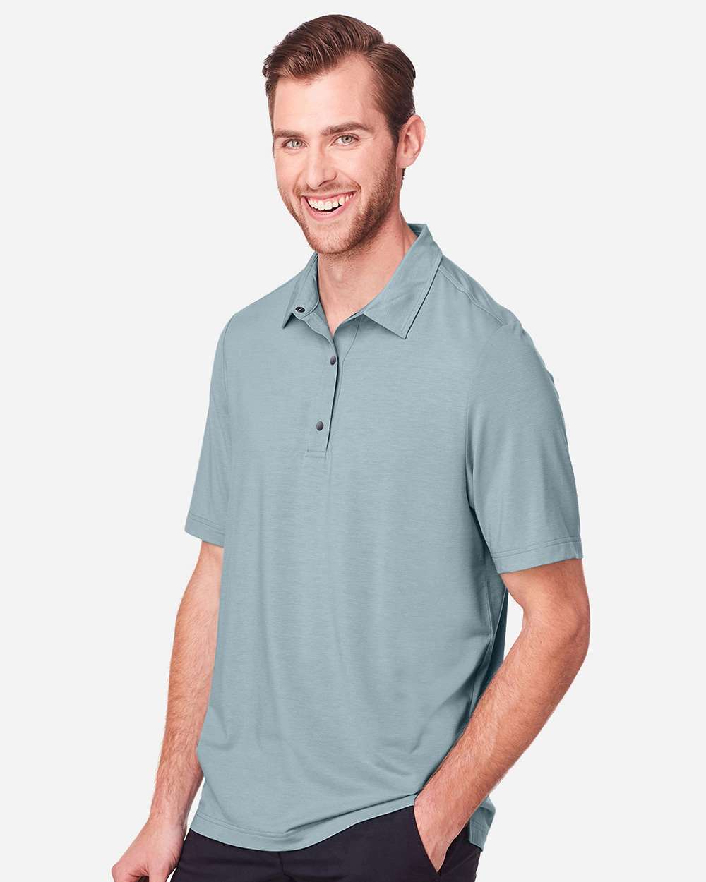 Men's JAQ Snap-Up Stretch Performance Polo - OnModelSide - B157D3253 - Opal Blue