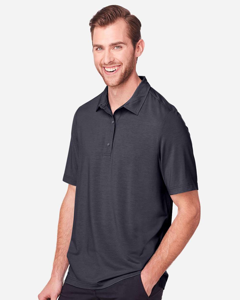 Men's JAQ Snap-Up Stretch Performance Polo - OnModelSide - B157D3593 - Carbon
