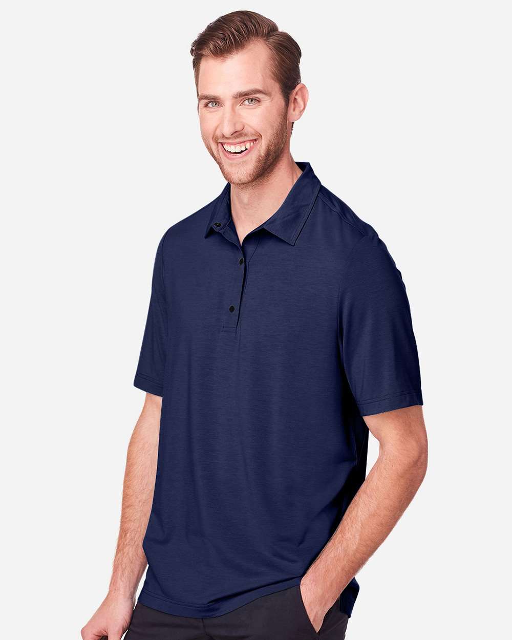 Men's JAQ Snap-Up Stretch Performance Polo - OnModelSide - B157D3653 - Classic Navy
