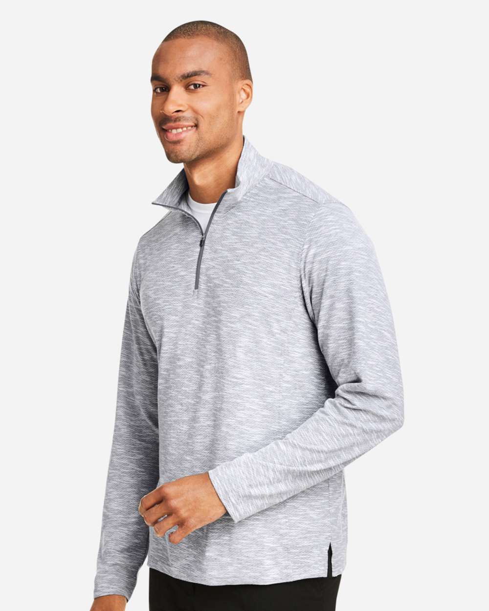Men's Eclipse Jacquard Quarter-Zip Pullover - OnModelSide - B178D3023 - Platinum Heather