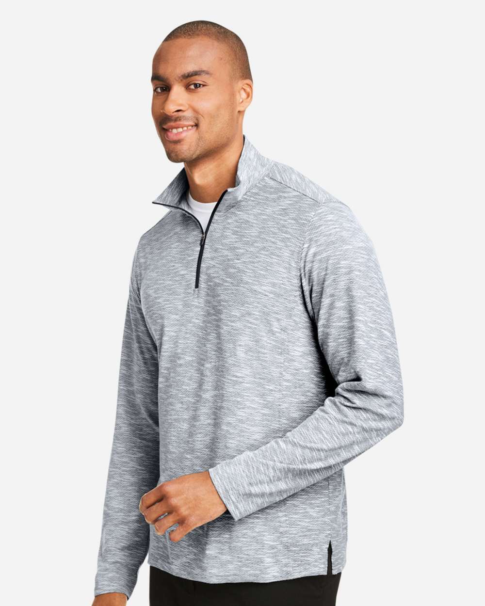 Men's Eclipse Jacquard Quarter-Zip Pullover - OnModelSide - B178D3503 - Black Heather