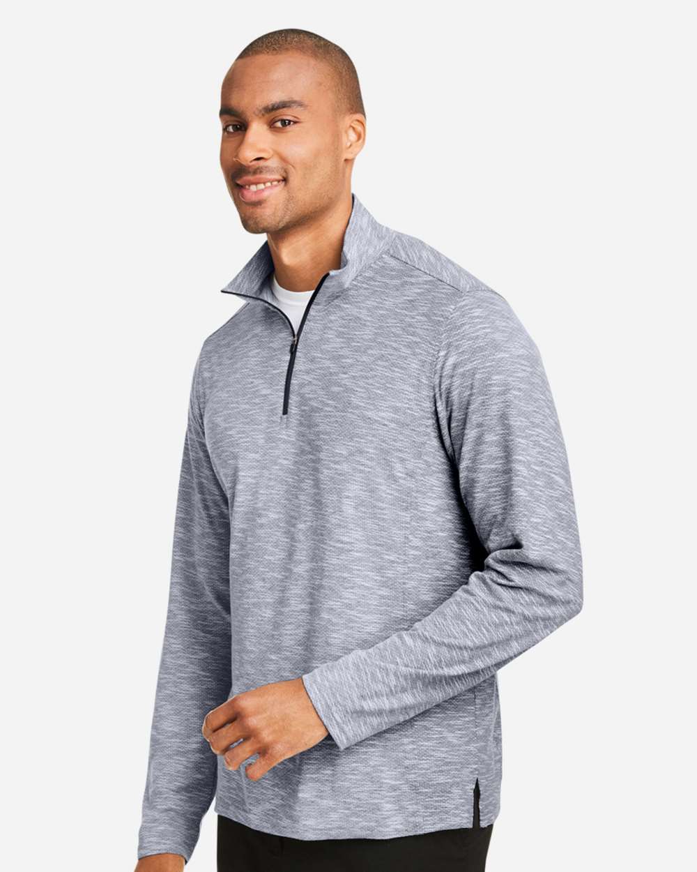 Men's Eclipse Jacquard Quarter-Zip Pullover - OnModelSide - B178D3653 - Classic Navy Heather