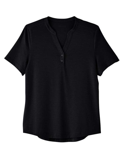 Women's JAQ Snap-Up Stretch Performance Polo - Front - B158D3502 - Black