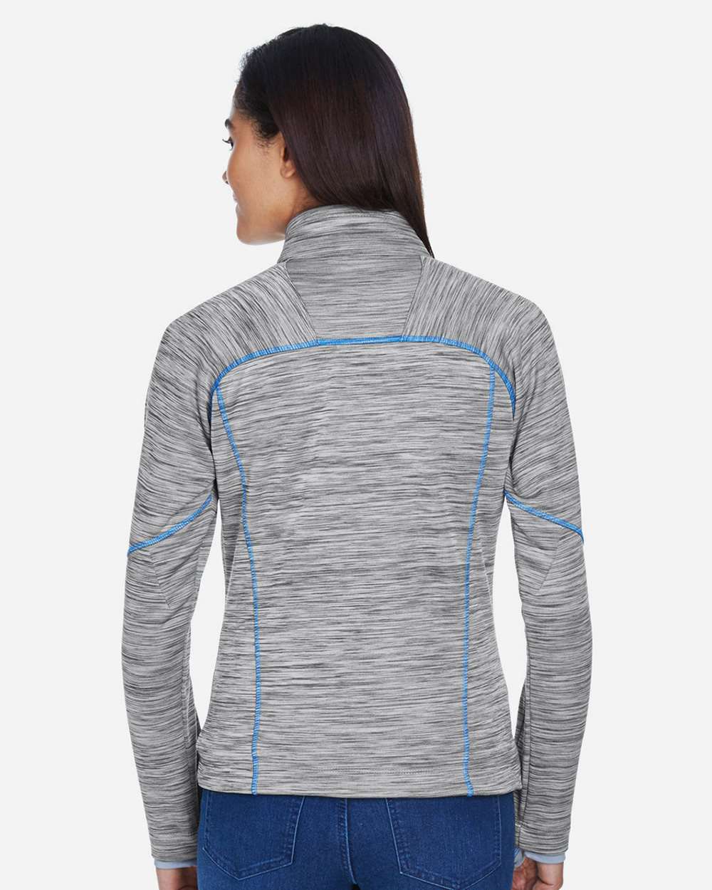 Women's Flux Mélange Bonded Fleece Jacket - OnModelBack - B245D3022 - Platinum/ Olympic Blue