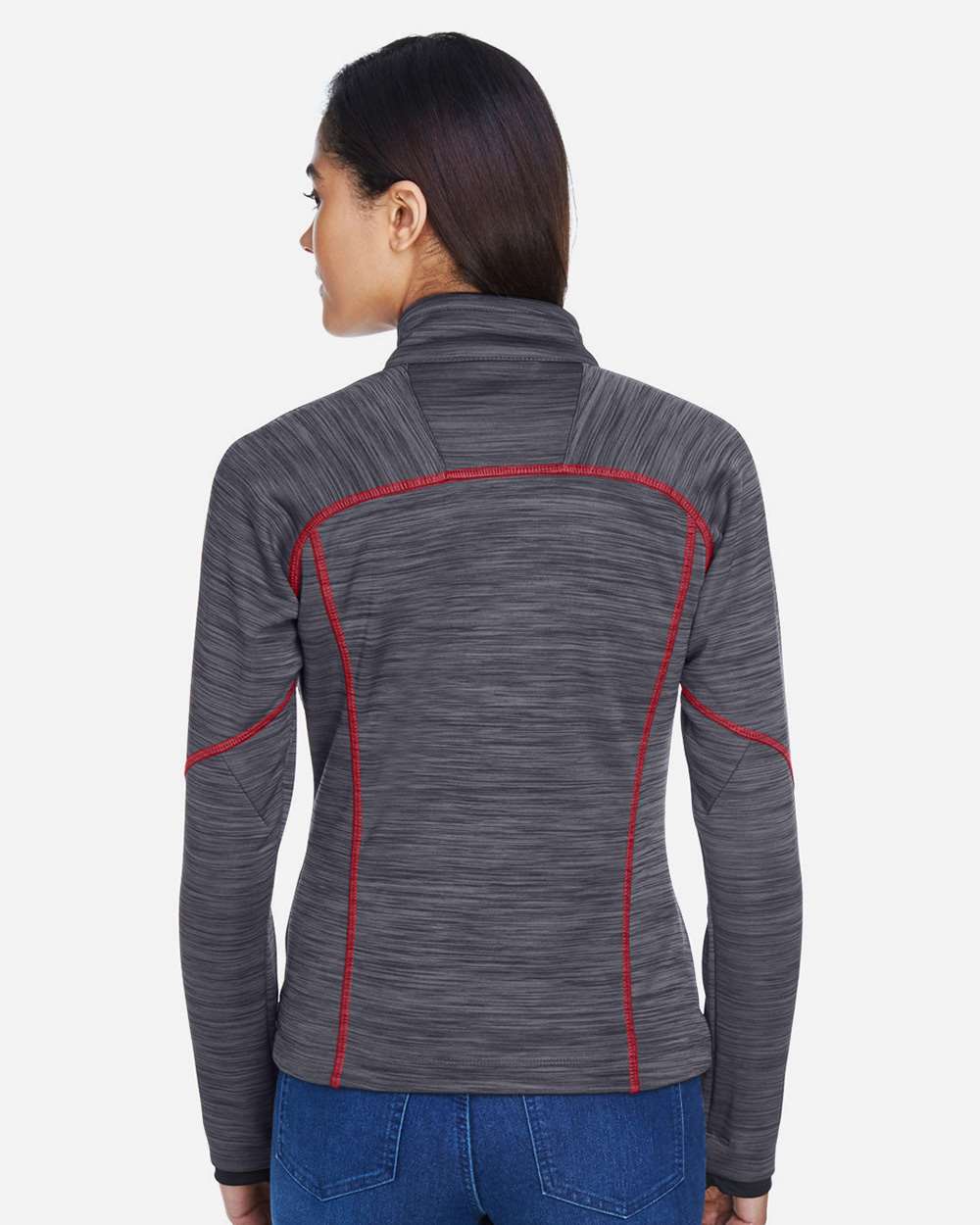 Women's Flux Mélange Bonded Fleece Jacket - OnModelBack - B245D3112 - Carbon/ Olympic Red