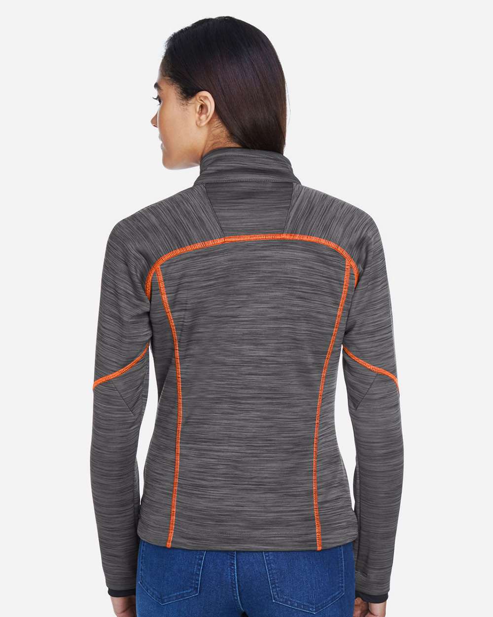 Women's Flux Mélange Bonded Fleece Jacket - OnModelBack - B245D3122 - Carbon/ Orange Soda
