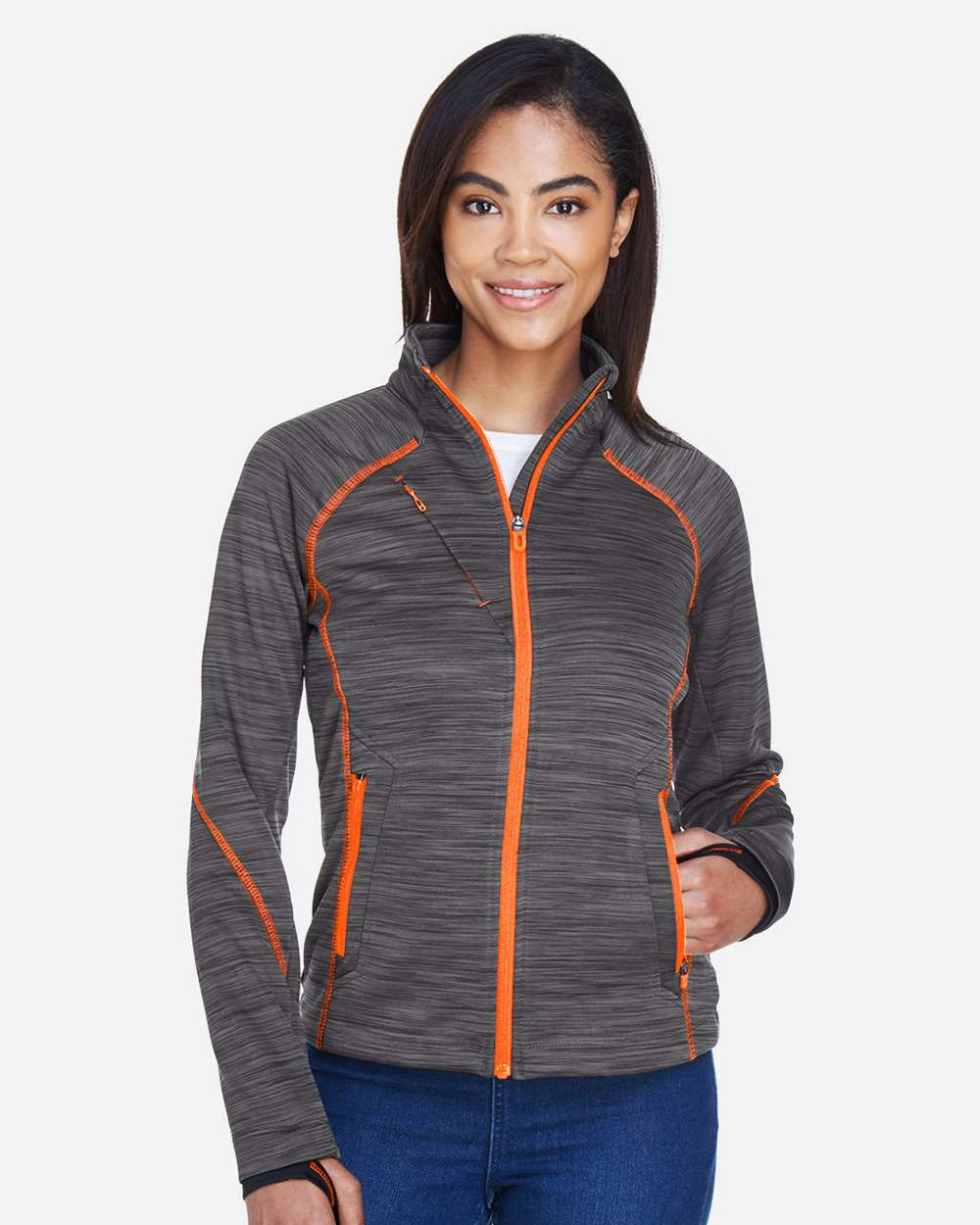 Women's Flux Mélange Bonded Fleece Jacket - OnModelFront - B245D3122 - Carbon/ Orange Soda