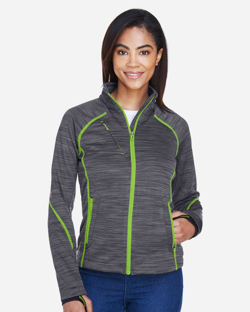 Women's Flux Mélange Bonded Fleece Jacket - OnModelFront - B245D3592 - Carbon/ Acid Green