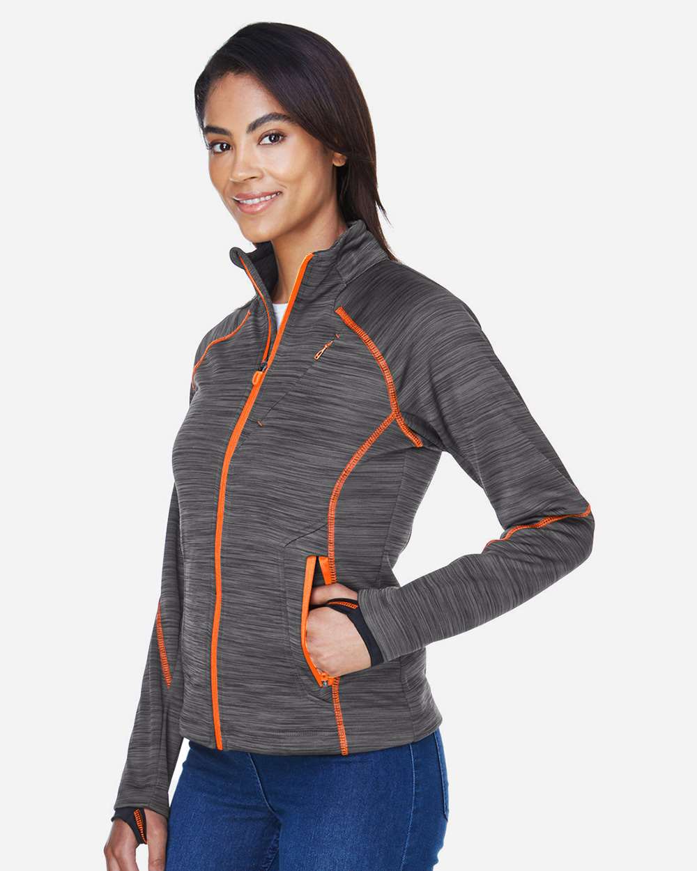 Women's Flux Mélange Bonded Fleece Jacket - OnModelSide - B245D3122 - Carbon/ Orange Soda