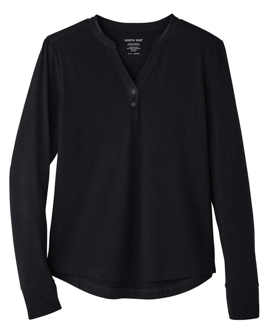 Women's JAQ Stretch Performance V-Neck Snap Pullover - Front - B171D3502 - Black