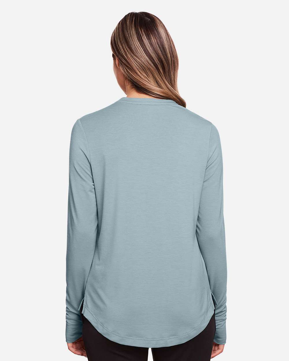 Women's JAQ Stretch Performance V-Neck Snap Pullover - OnModelBack - B171D3252 - Opal Blue