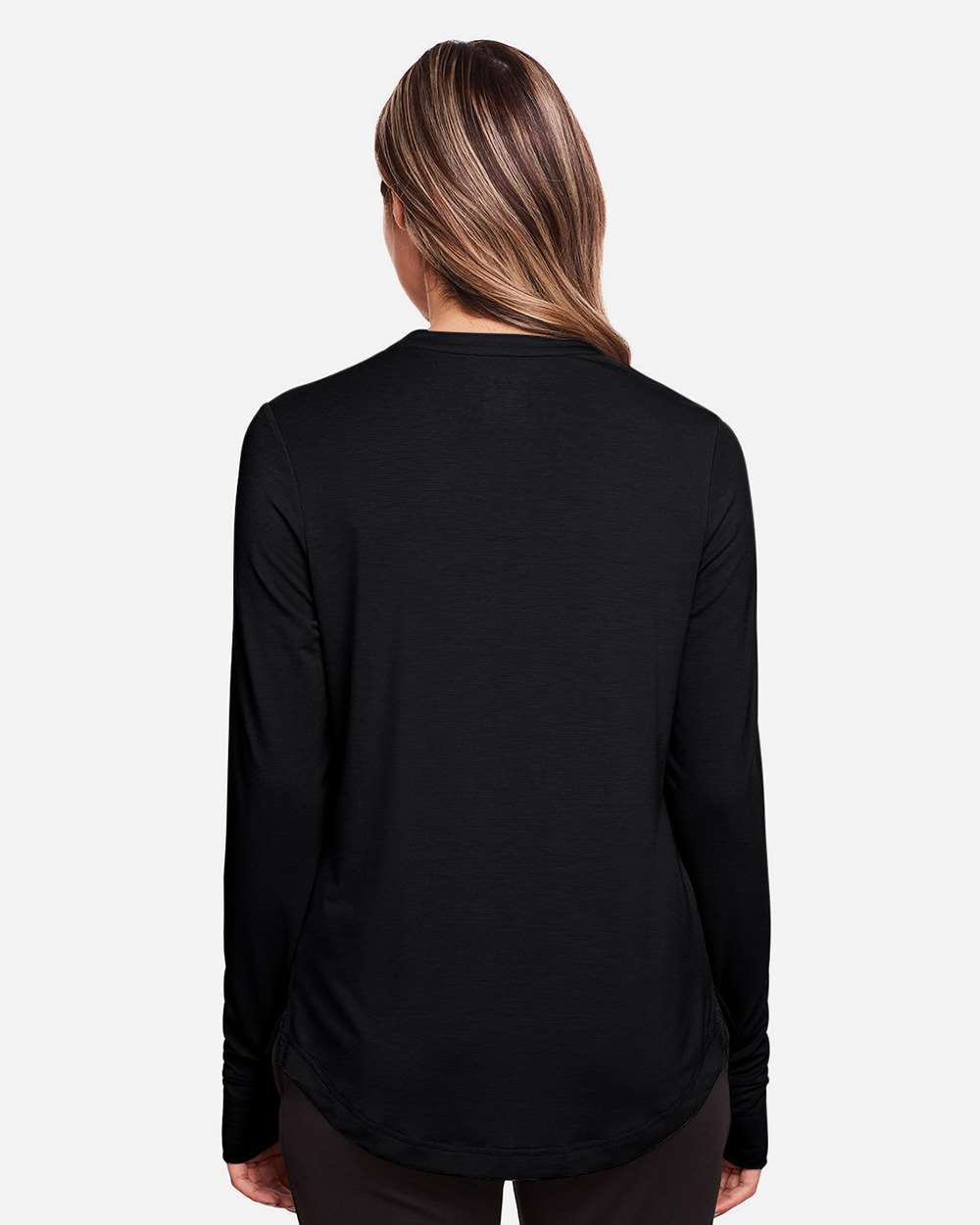 Women's JAQ Stretch Performance V-Neck Snap Pullover - OnModelBack - B171D3502 - Black