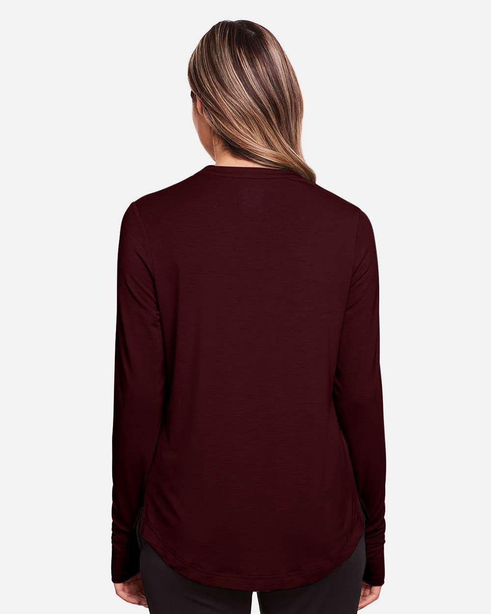 Women's JAQ Stretch Performance V-Neck Snap Pullover - OnModelBack - B171D3532 - Burgundy