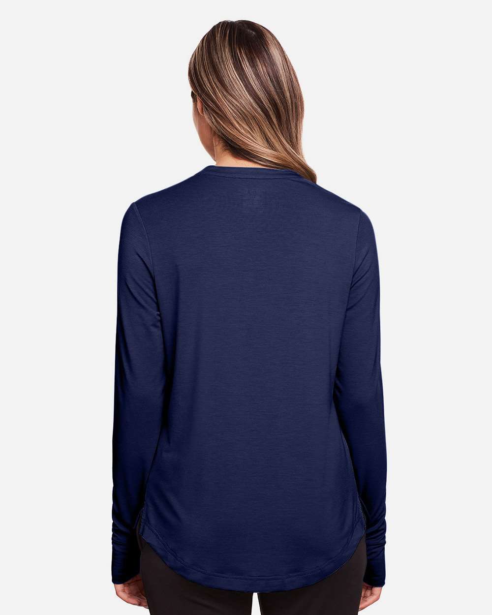 Women's JAQ Stretch Performance V-Neck Snap Pullover - OnModelBack - B171D3652 - Classic Navy