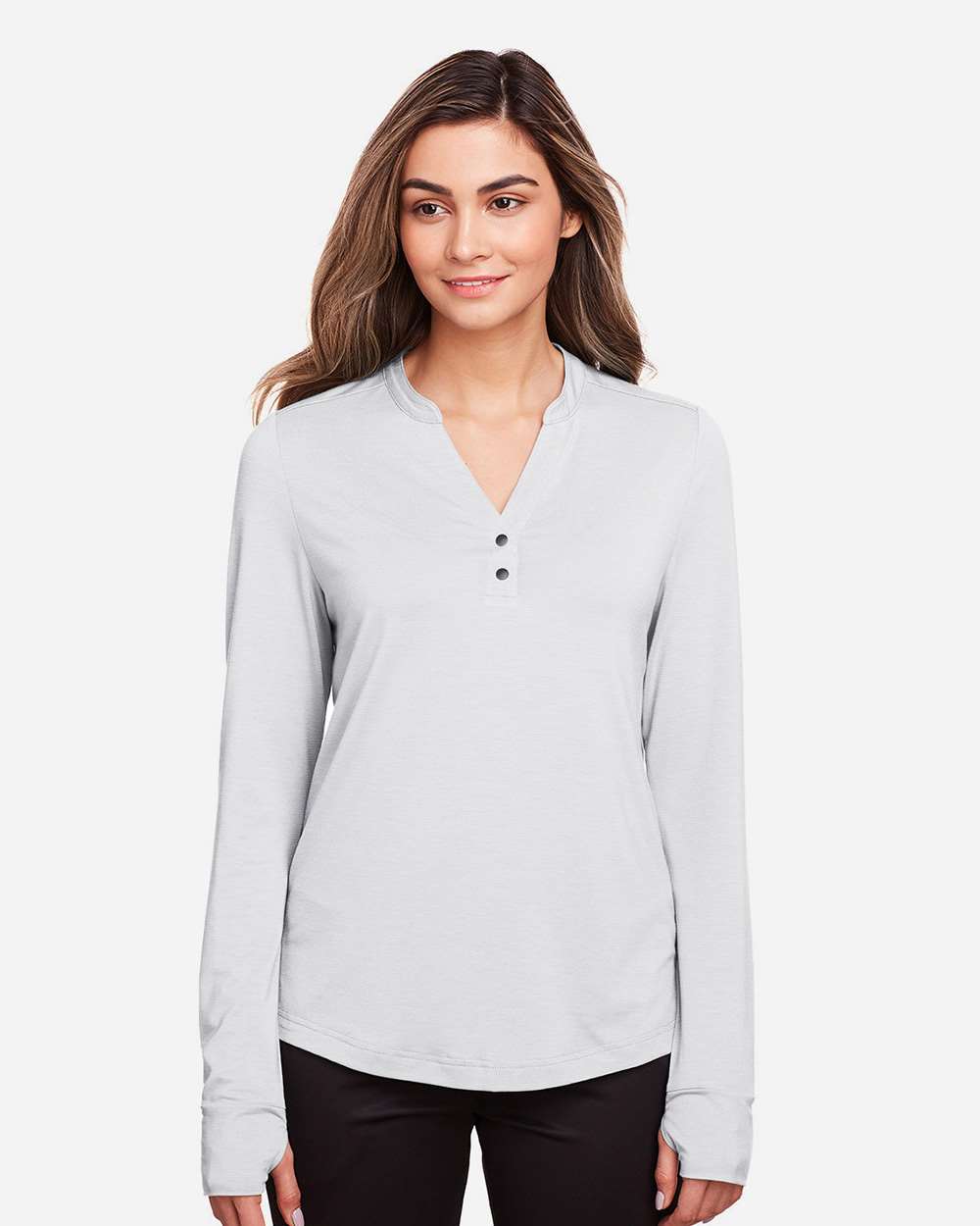Women's JAQ Stretch Performance V-Neck Snap Pullover - OnModelFront - B171D3022 - Platinum