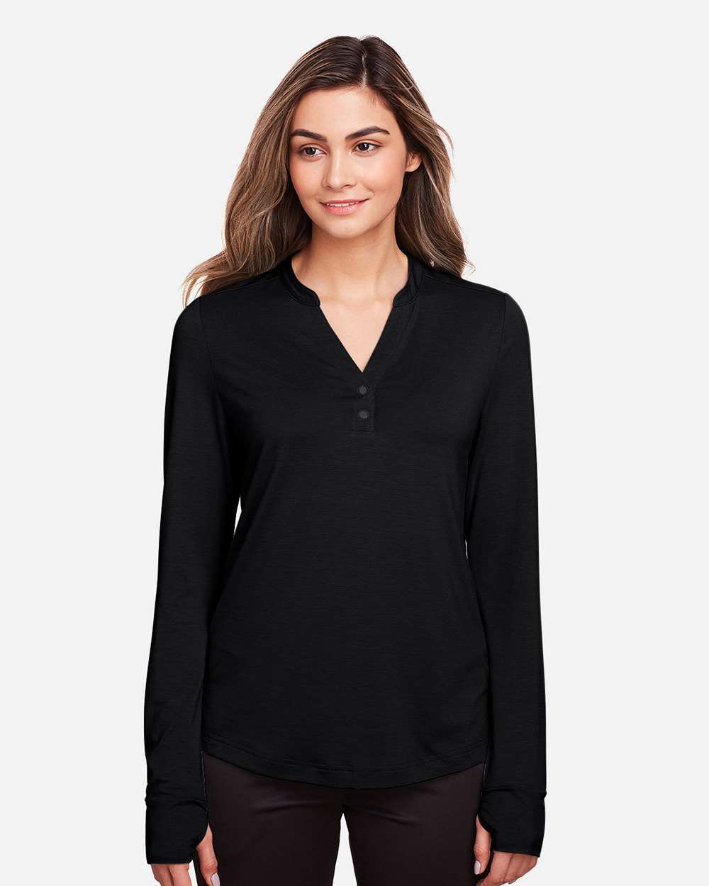 Women's JAQ Stretch Performance V-Neck Snap Pullover - OnModelFront - B171D3502 - Black
