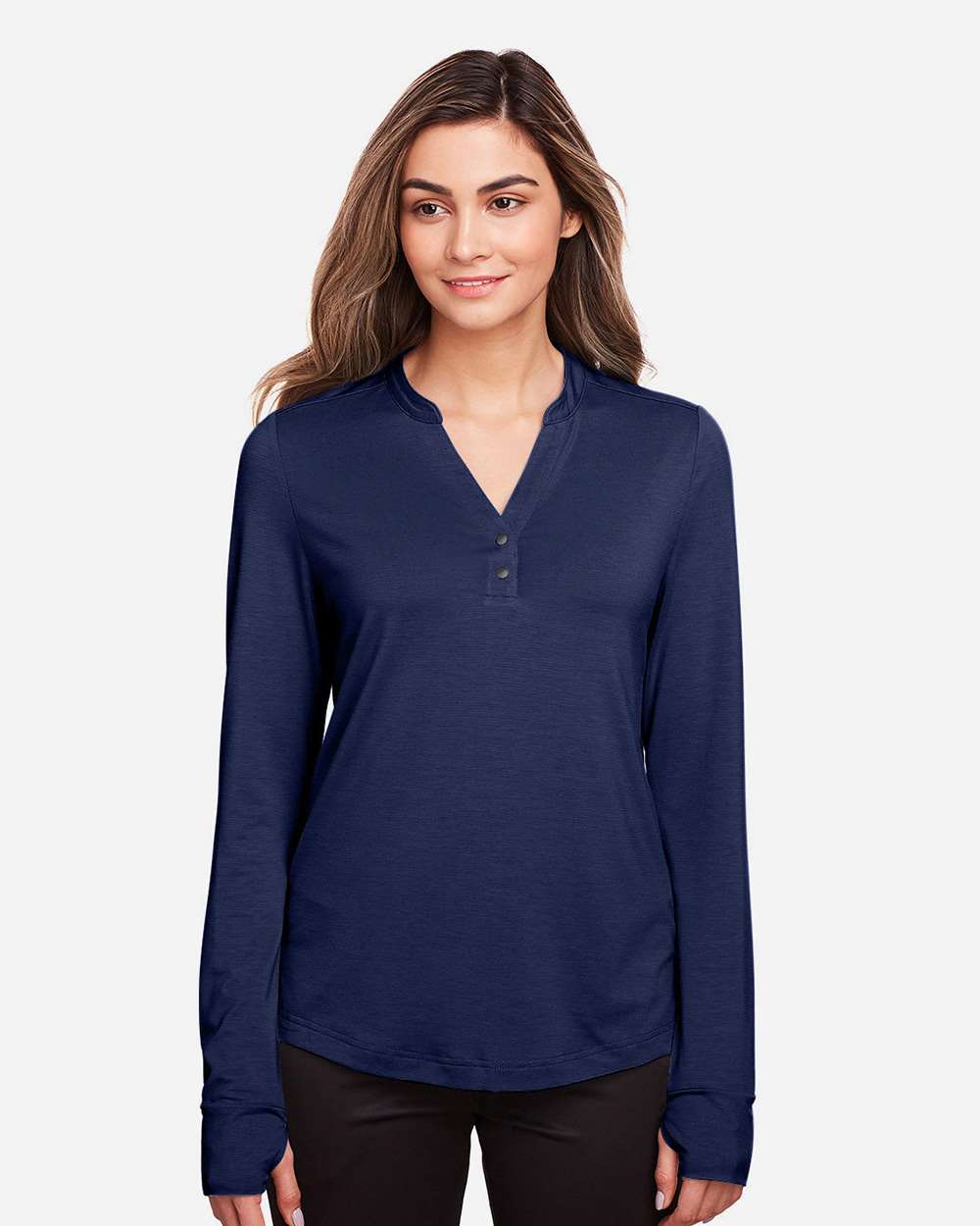 Women's JAQ Stretch Performance V-Neck Snap Pullover - OnModelFront - B171D3652 - Classic Navy