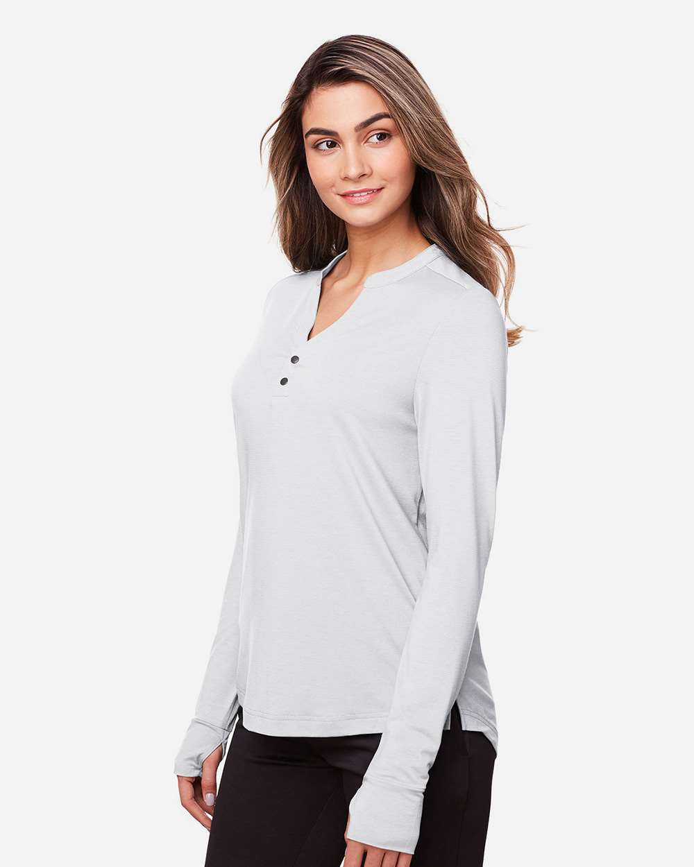 Women's JAQ Stretch Performance V-Neck Snap Pullover - OnModelSide - B171D3022 - Platinum