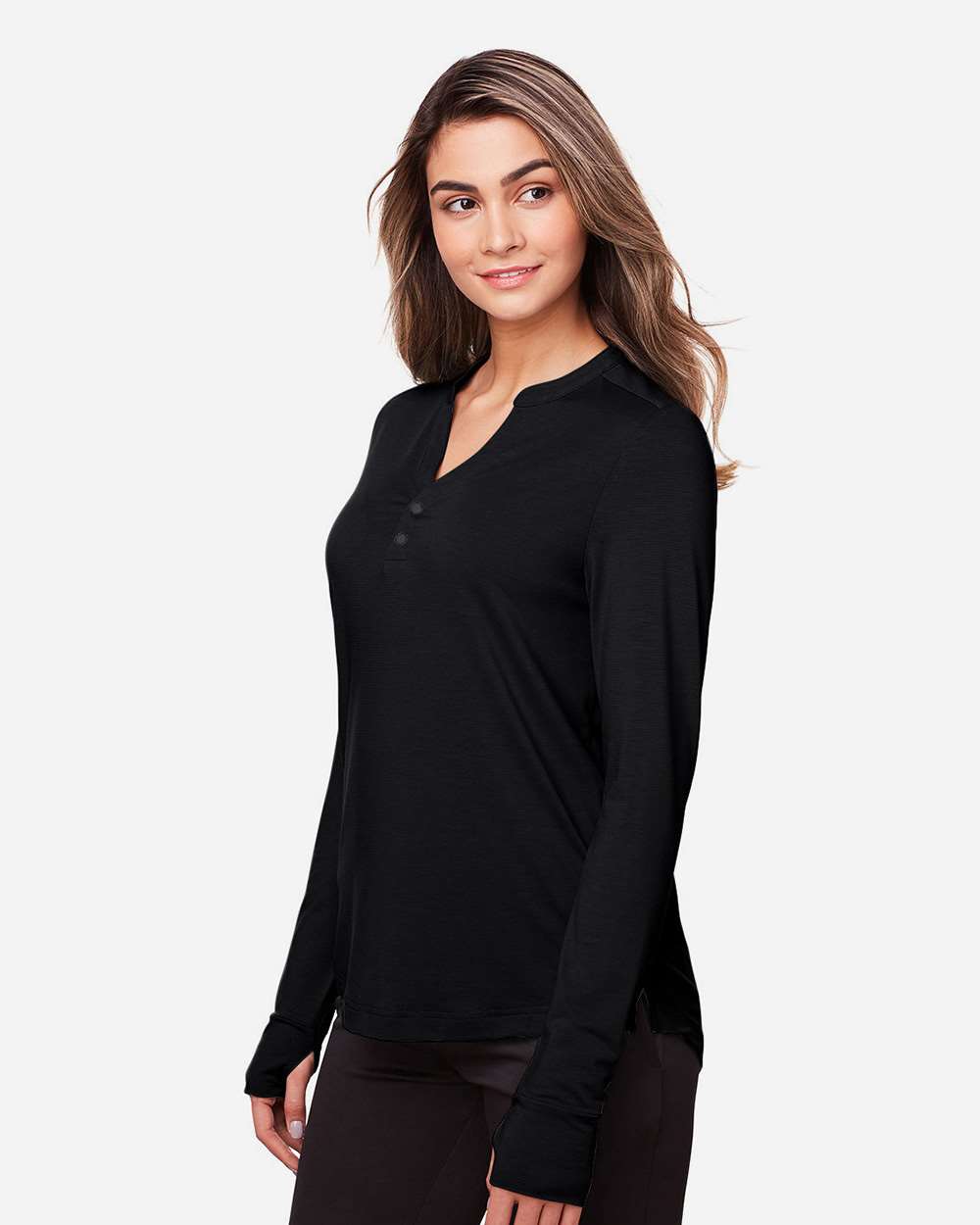 Women's JAQ Stretch Performance V-Neck Snap Pullover - OnModelSide - B171D3502 - Black