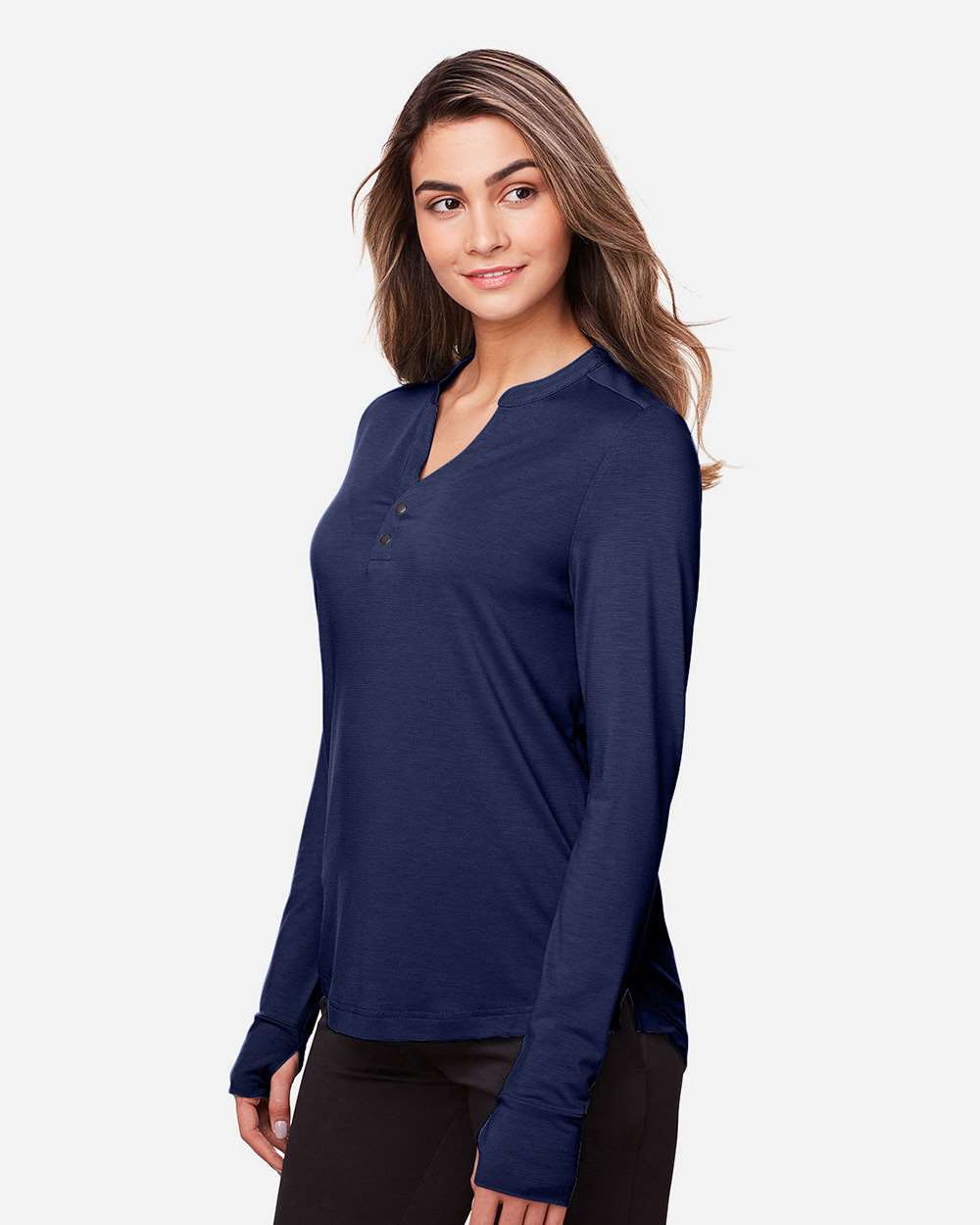 Women's JAQ Stretch Performance V-Neck Snap Pullover - OnModelSide - B171D3652 - Classic Navy