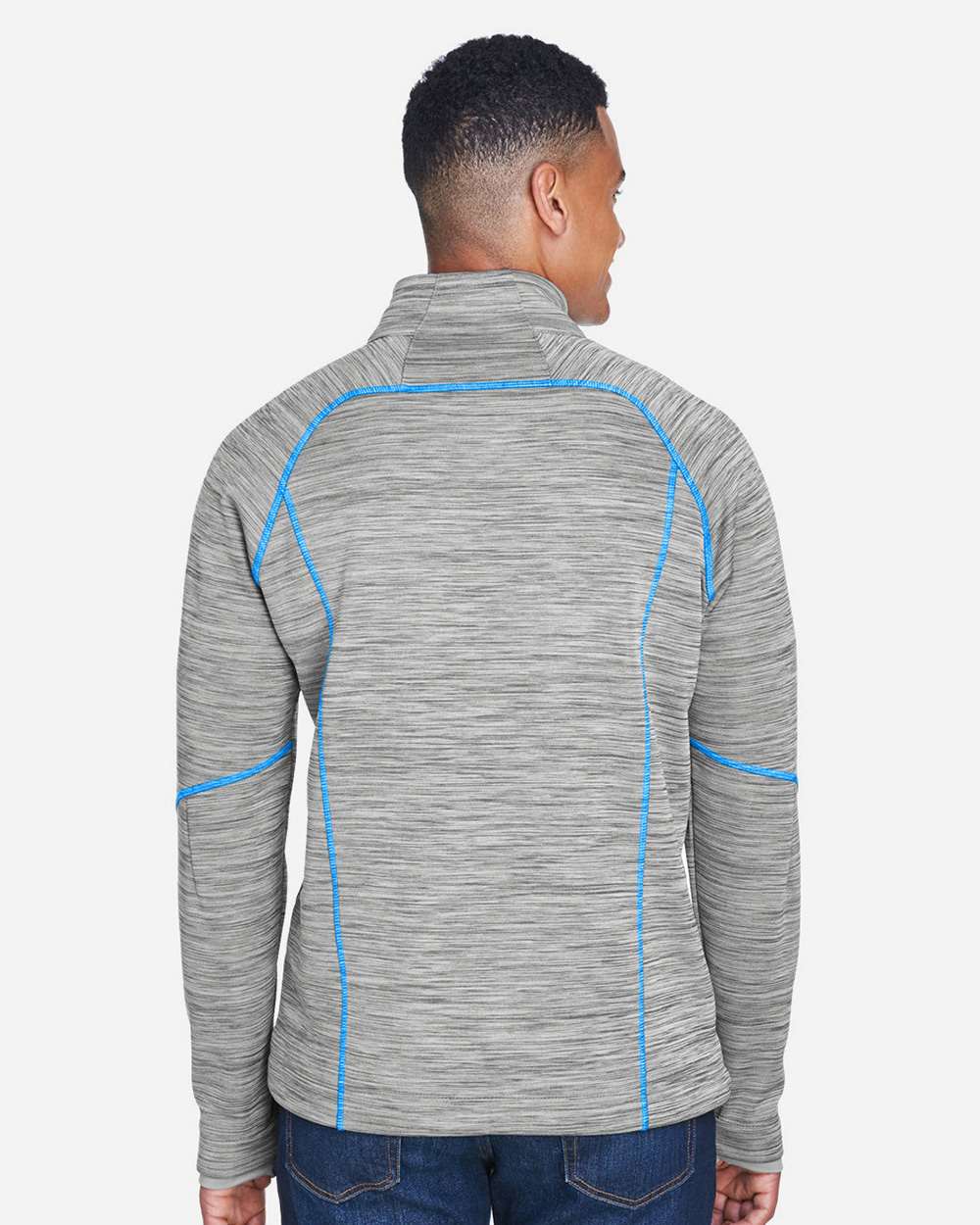 Men's Flux Mélange Bonded Fleece Jacket - OnModelBack - B269D3023 - Platinum/ Olympic Blue