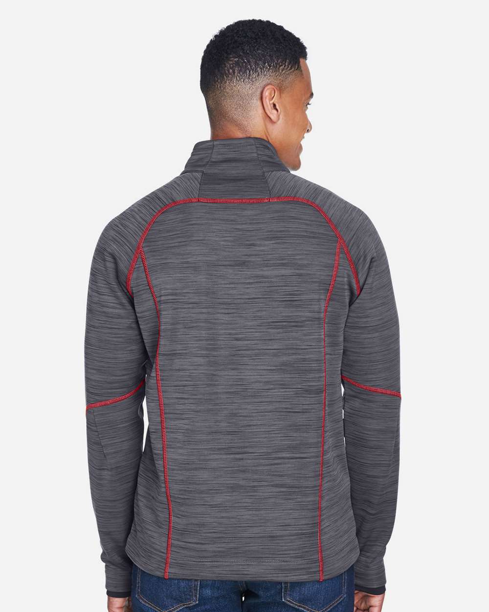 Men's Flux Mélange Bonded Fleece Jacket - OnModelBack - B269D3113 - Carbon/ Olympic Red