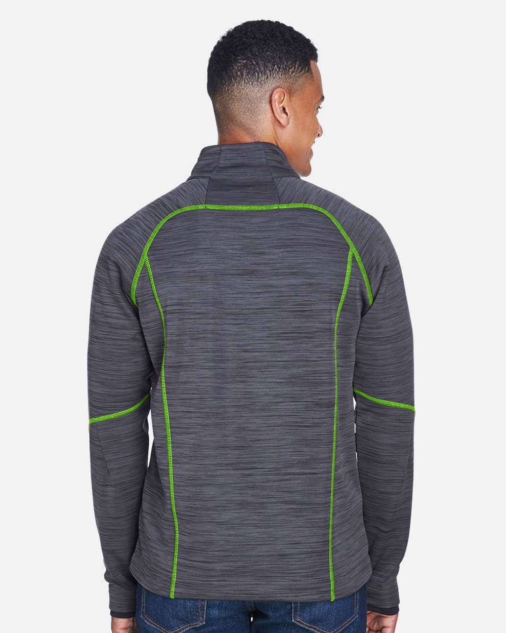 Men's Flux Mélange Bonded Fleece Jacket - OnModelBack - B269D3593 - Carbon/ Acid Green