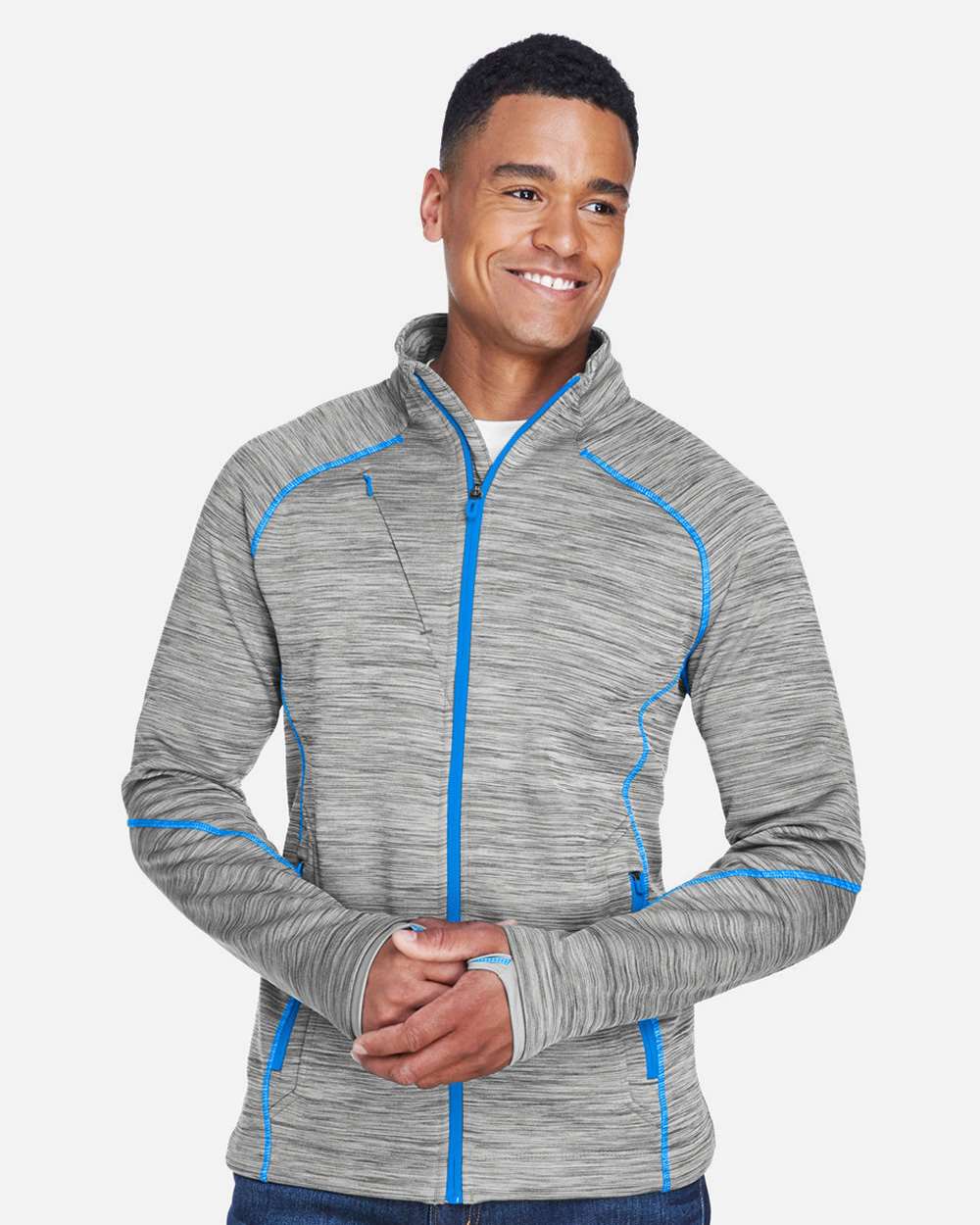 Men's Flux Mélange Bonded Fleece Jacket - OnModelFront - B269D3023 - Platinum/ Olympic Blue