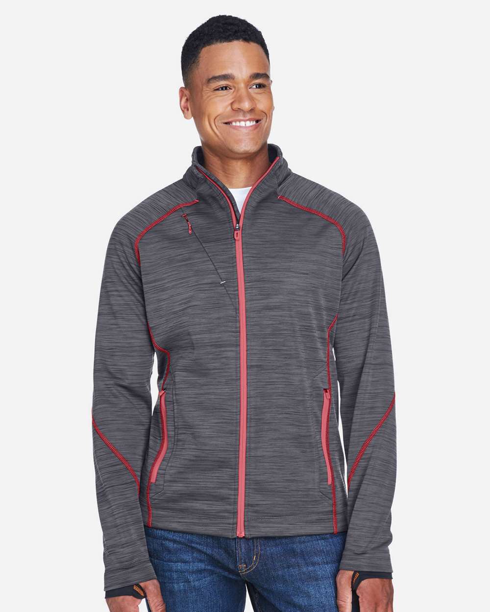 Men's Flux Mélange Bonded Fleece Jacket - OnModelFront - B269D3113 - Carbon/ Olympic Red