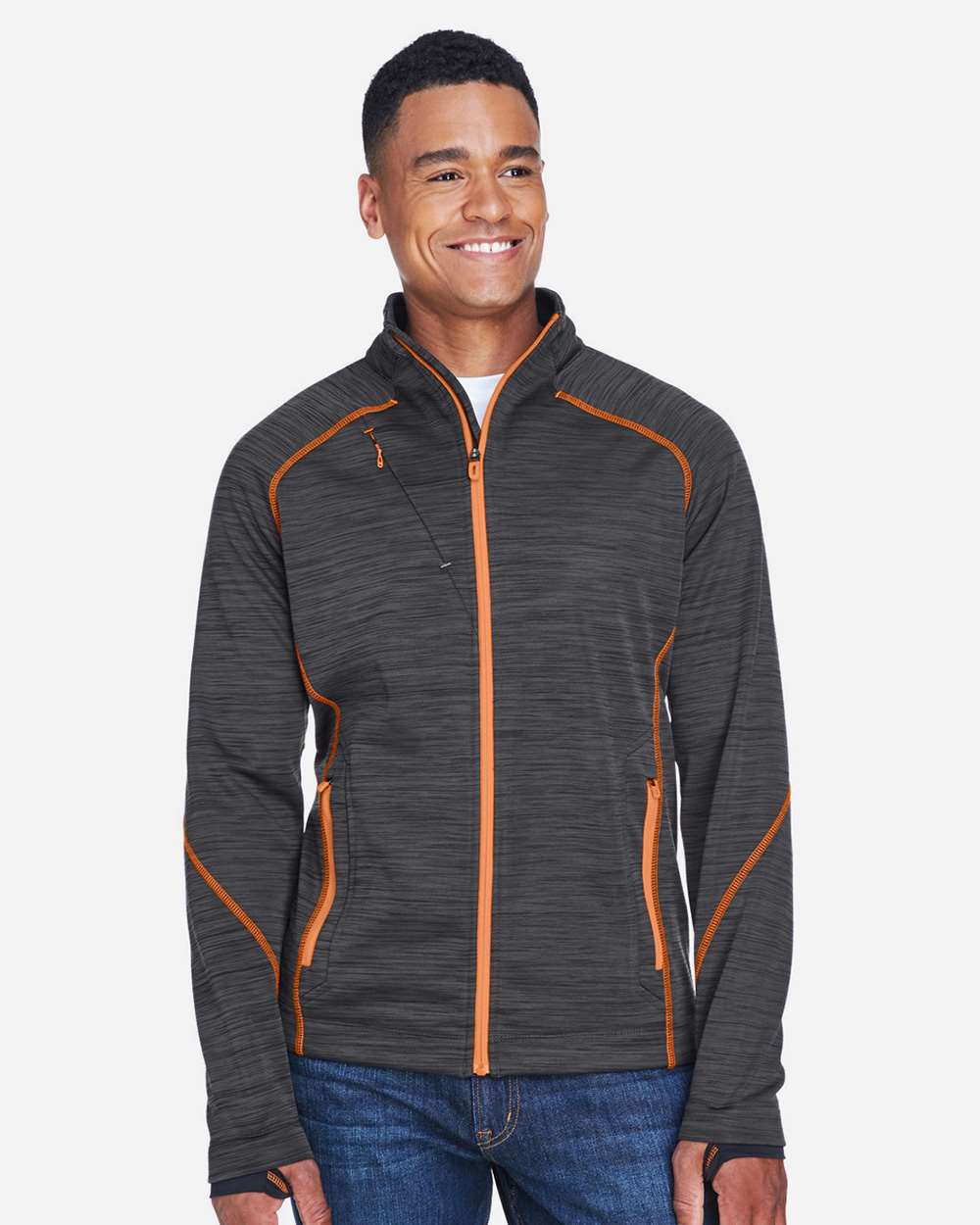 Men's Flux Mélange Bonded Fleece Jacket - OnModelFront - B269D3123 - Carbon/ Orange Soda