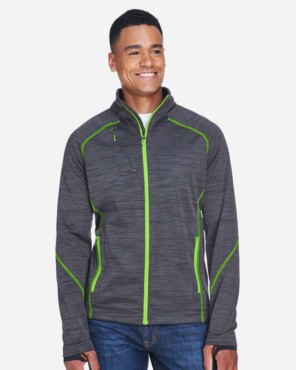 Men's Flux Mélange Bonded Fleece Jacket - OnModelFront - B269D3593 - Carbon/ Acid Green
