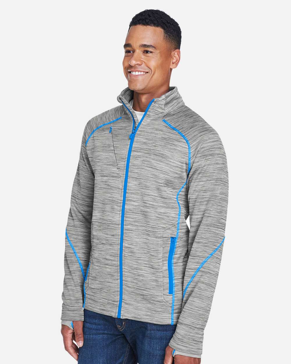 Men's Flux Mélange Bonded Fleece Jacket - OnModelSide - B269D3023 - Platinum/ Olympic Blue