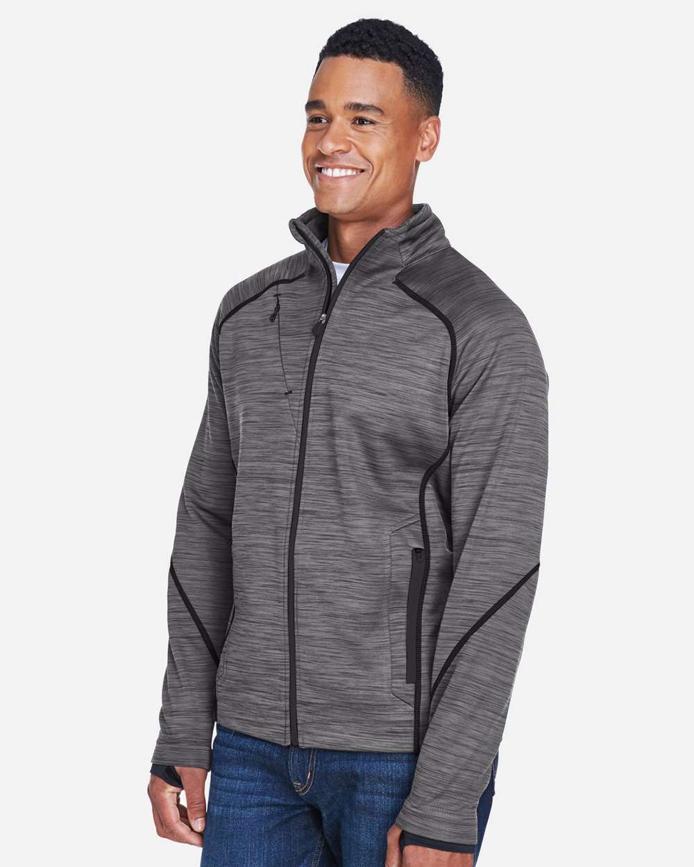 Men's Flux Mélange Bonded Fleece Jacket - OnModelSide - B269D3103 - Carbon/ Black