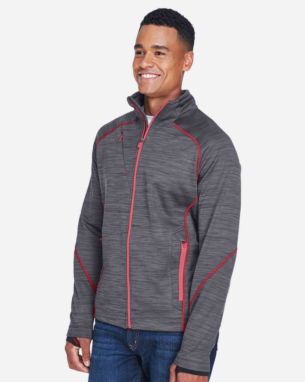 Men's Flux Mélange Bonded Fleece Jacket - OnModelSide - B269D3113 - Carbon/ Olympic Red