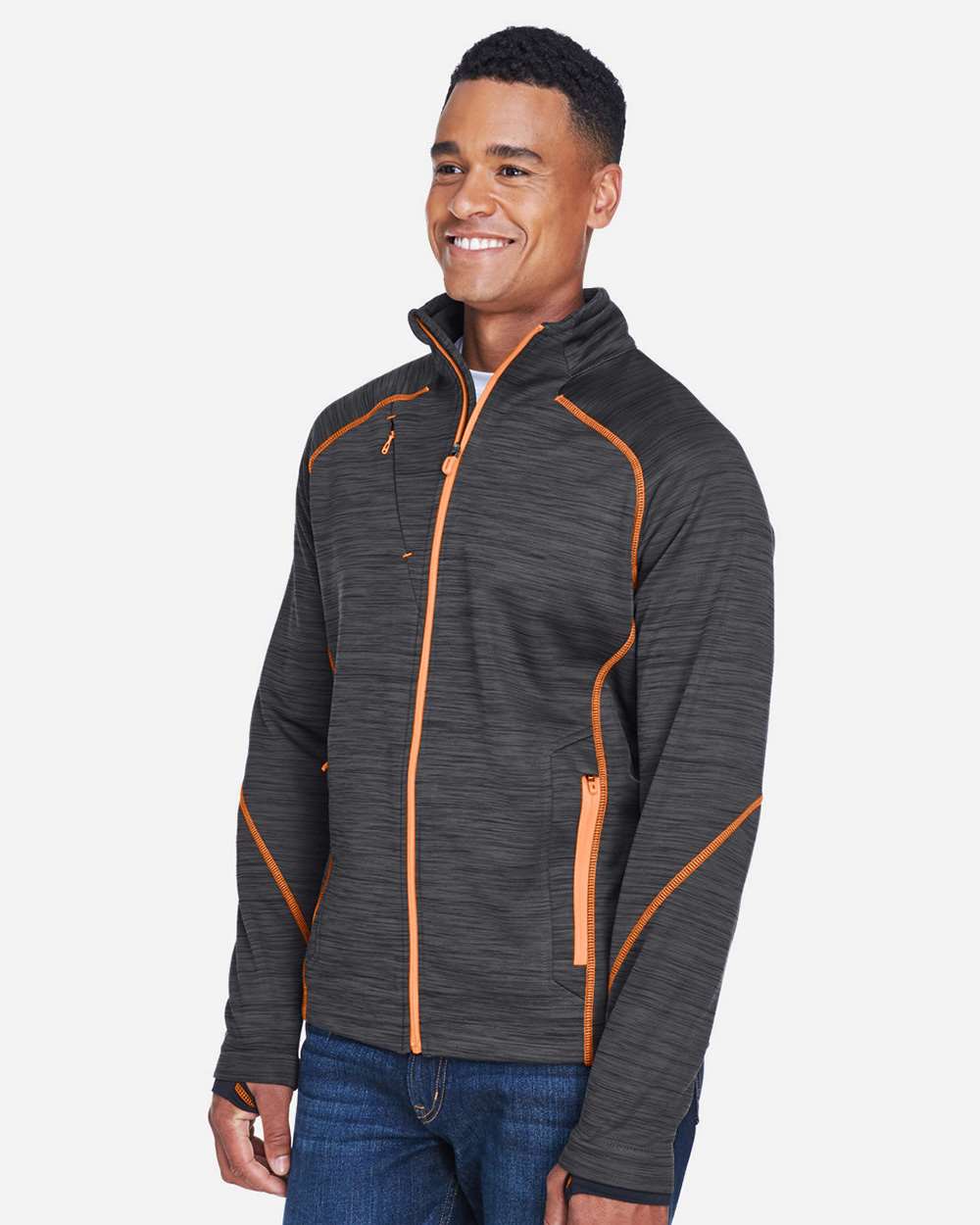Men's Flux Mélange Bonded Fleece Jacket - OnModelSide - B269D3123 - Carbon/ Orange Soda