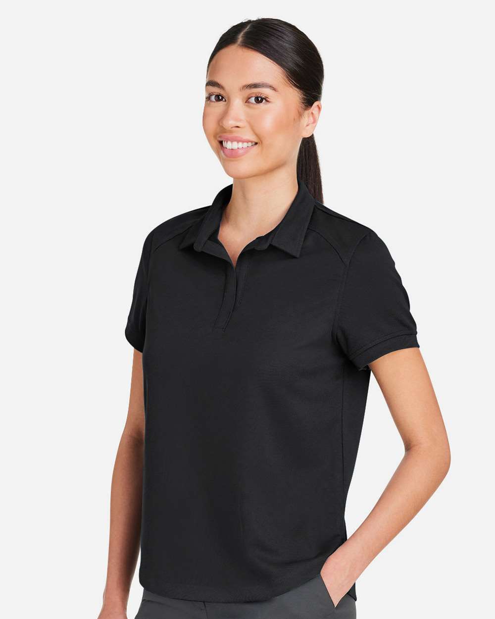 Women's Express Tech Performance Polo - OnModelSide - B165D3502 - Black