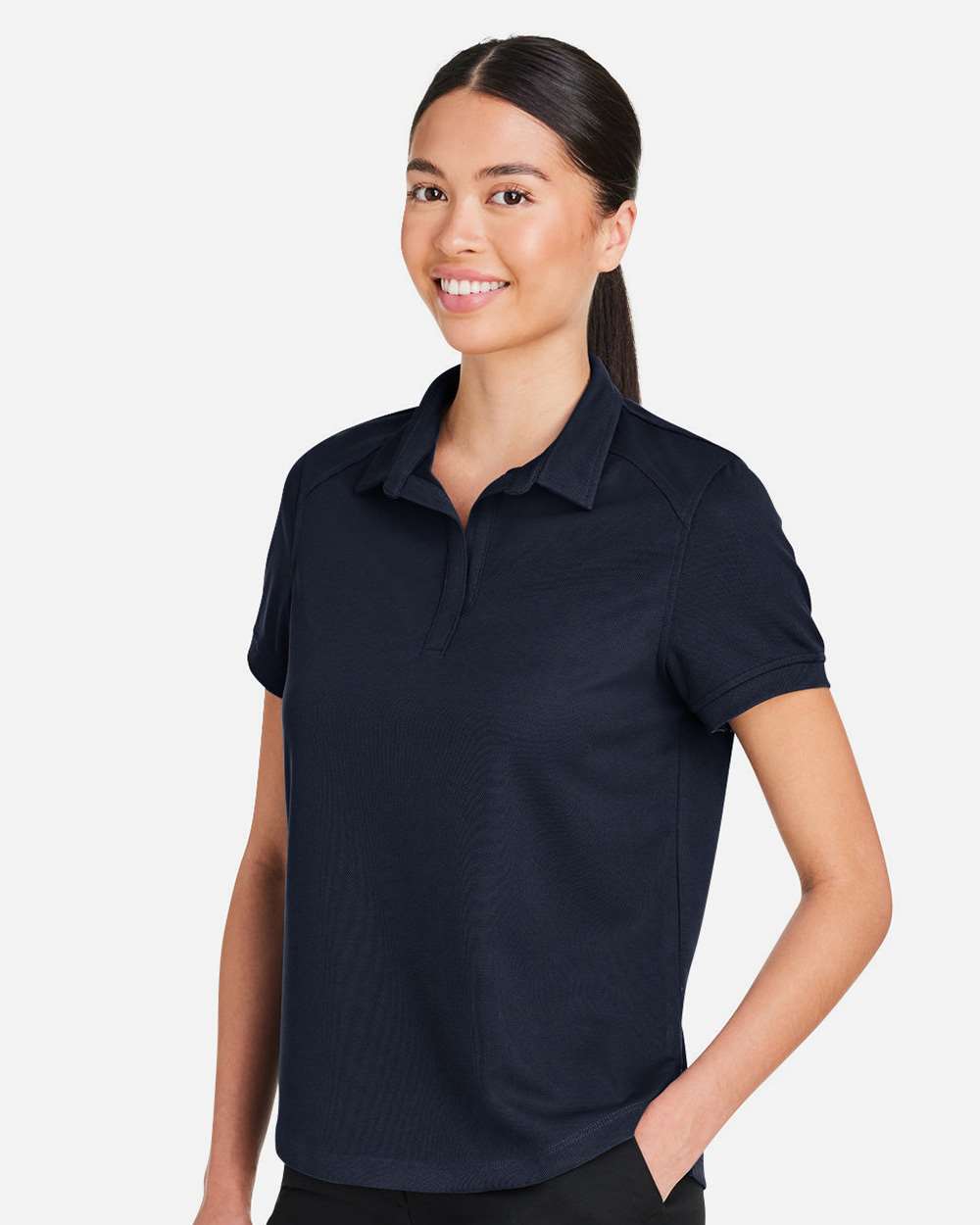 Women's Express Tech Performance Polo - OnModelSide - B165D3652 - Classic Navy
