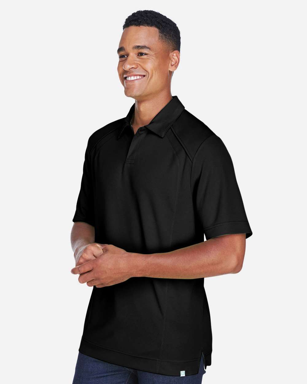 Men's Recycled Polyester Performance Pique Polo - OnModelSide - B254D3503 - Black