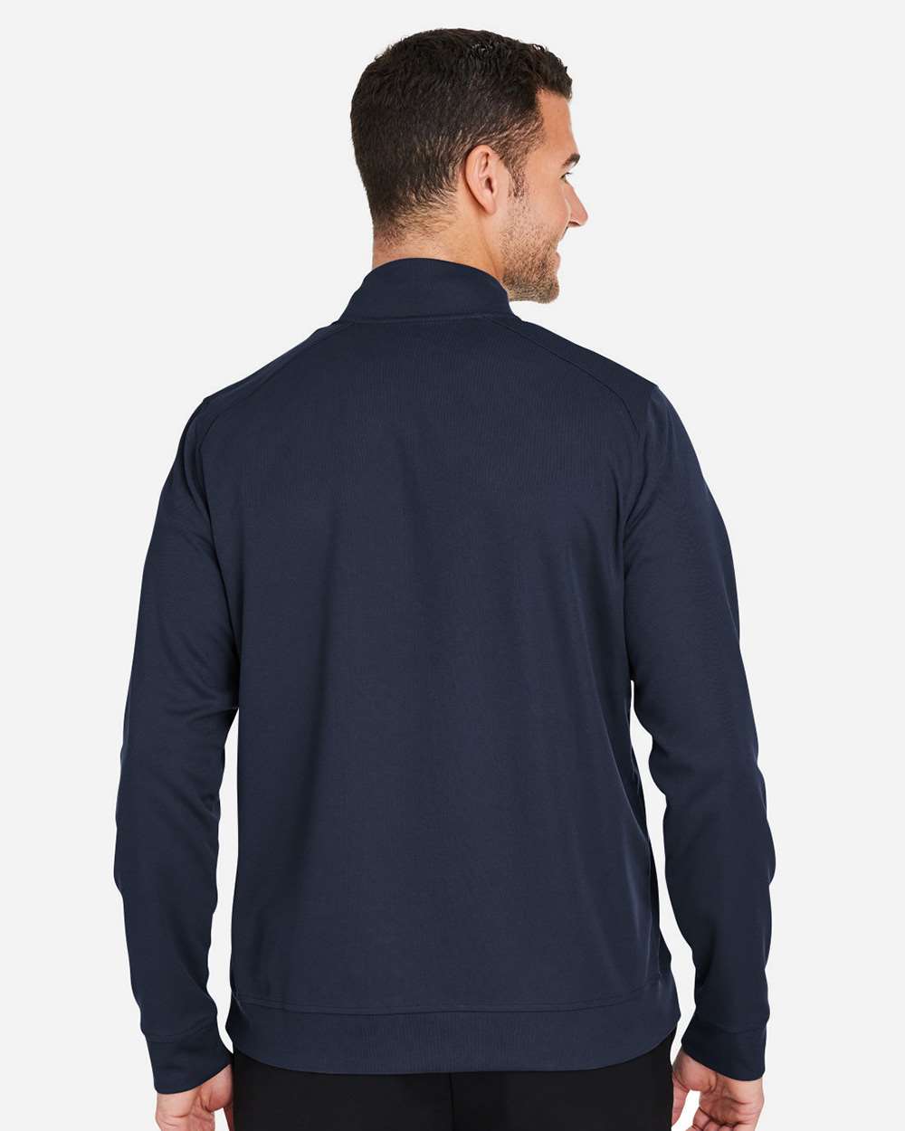 Men's Express Tech Performance Pique Quarter-Zip Pullover - OnModelBack - B176D3653 - Classic Navy