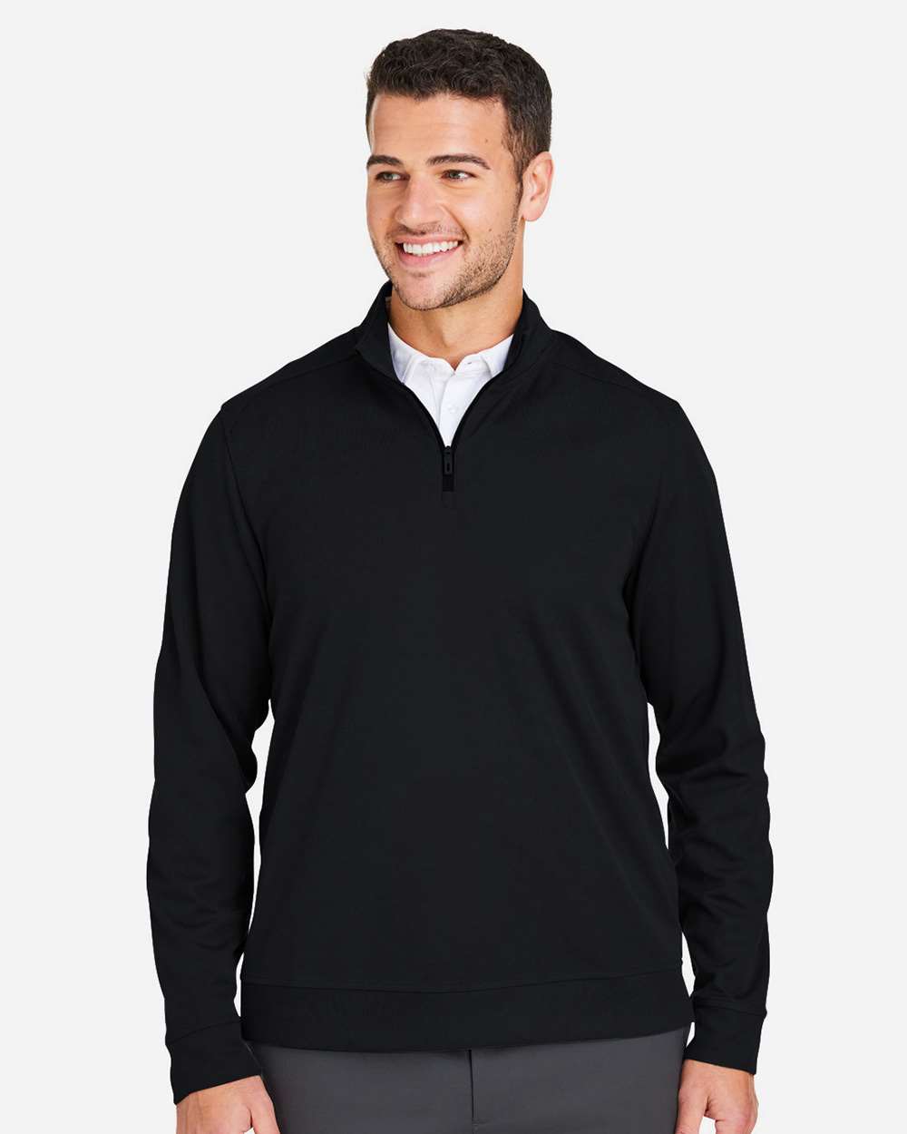 Men's Express Tech Performance Pique Quarter-Zip Pullover - OnModelFront - B176D3503 - Black
