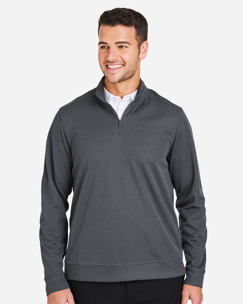 Men's Express Tech Performance Pique Quarter-Zip Pullover - OnModelFront - B176D3593 - Carbon