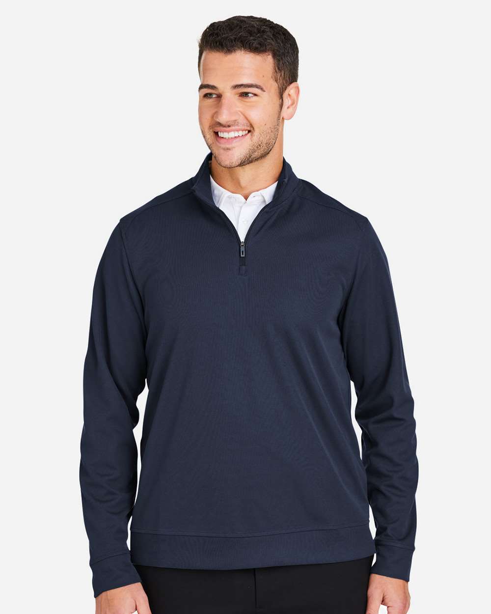 Men's Express Tech Performance Pique Quarter-Zip Pullover - OnModelFront - B176D3653 - Classic Navy