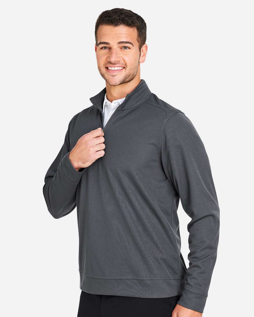Men's Express Tech Performance Pique Quarter-Zip Pullover - OnModelSide - B176D3593 - Carbon