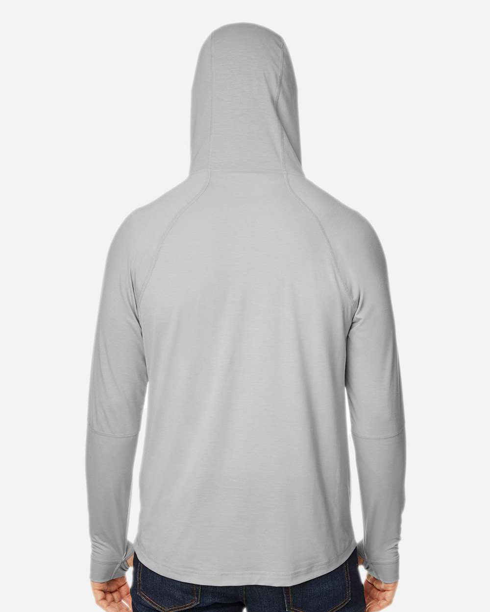 Unisex JAQ Stretch Performance Hooded Long Sleeve T-Shirt - OnModelBack - B161D3021 - Platinum