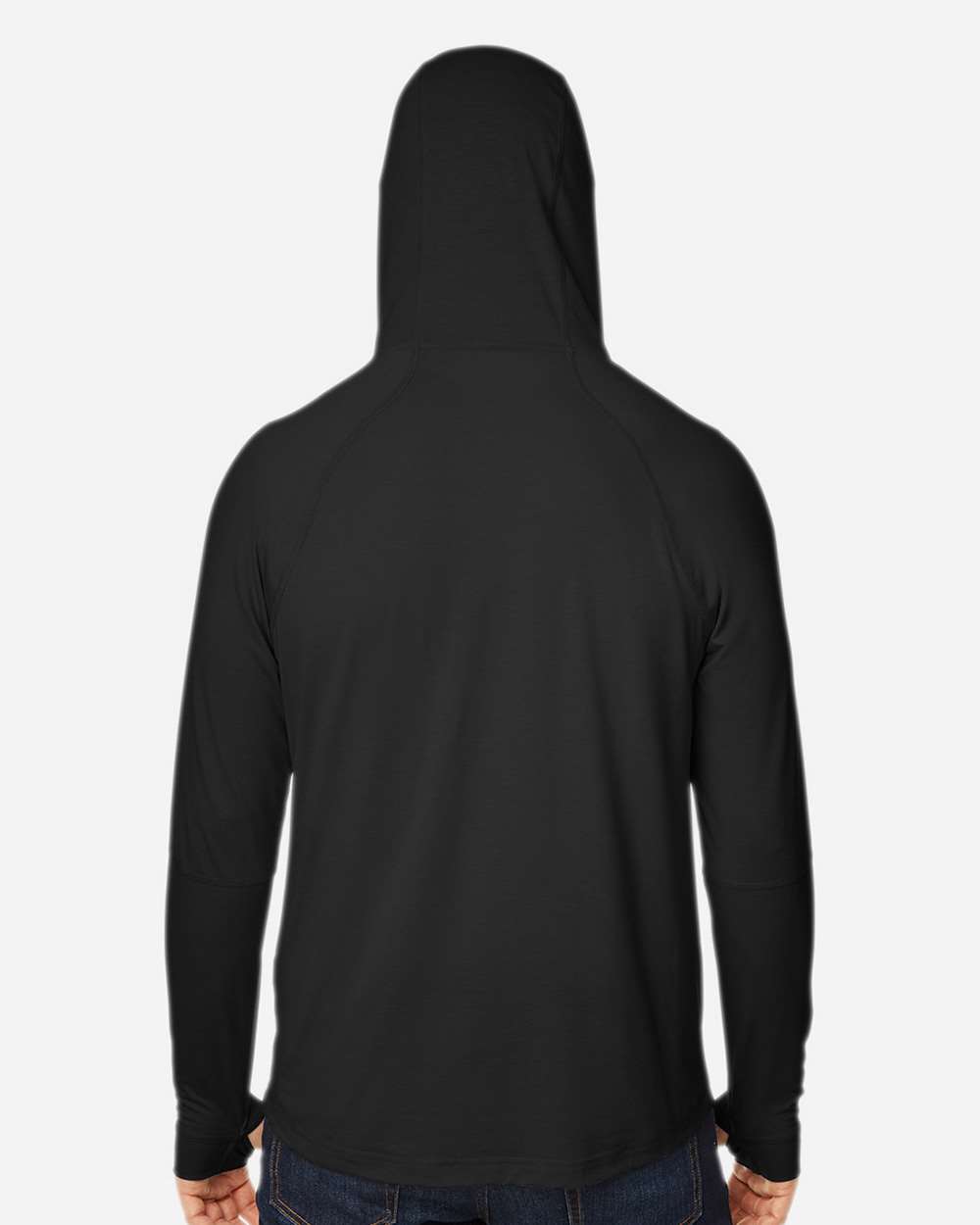 Unisex JAQ Stretch Performance Hooded Long Sleeve T-Shirt - OnModelBack - B161D3501 - Black