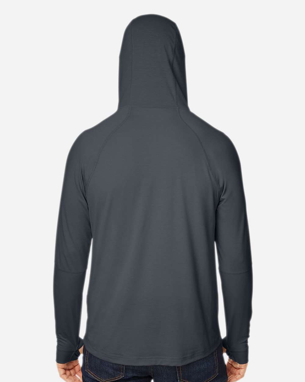 Unisex JAQ Stretch Performance Hooded Long Sleeve T-Shirt - OnModelBack - B161D3591 - Carbon