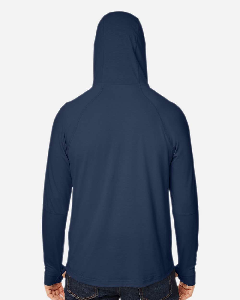 Unisex JAQ Stretch Performance Hooded Long Sleeve T-Shirt - OnModelBack - B161D3651 - Classic Navy