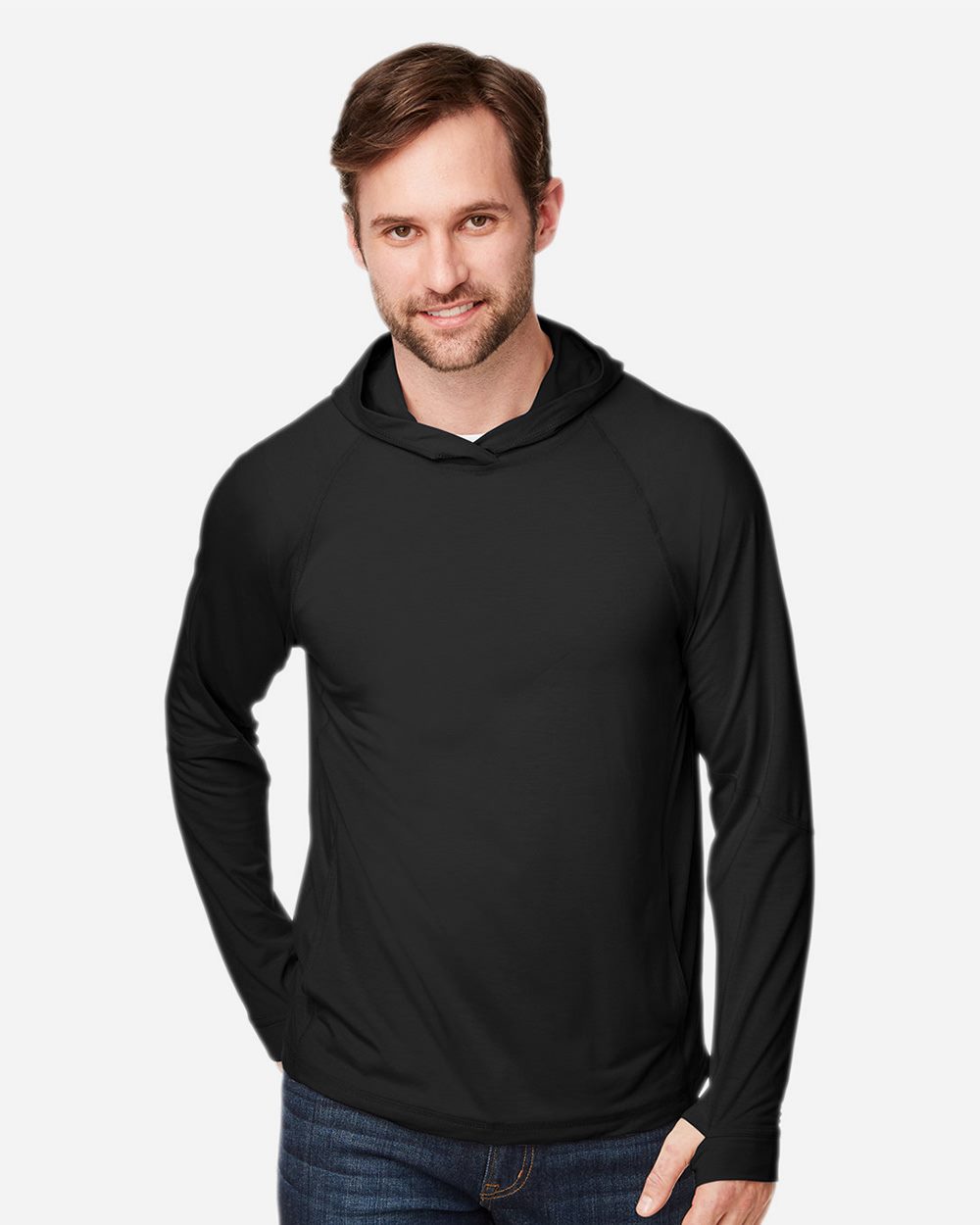 Unisex JAQ Stretch Performance Hooded Long Sleeve T-Shirt - styleImage
