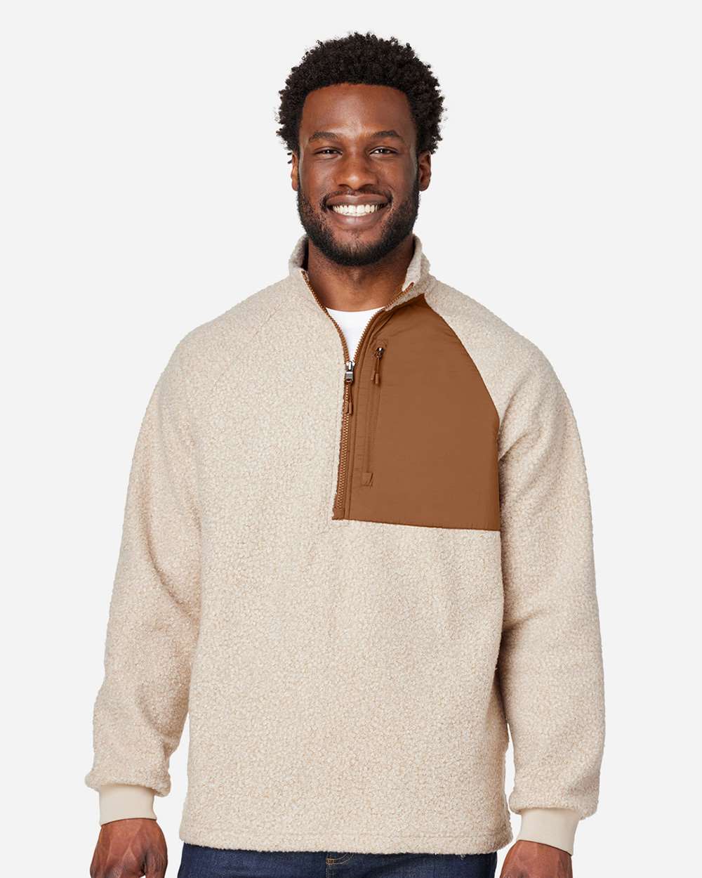 Men's Aura Sweater Fleece Quarter-Zip Pullover - OnModelFront - B199D3243 - Oatmeal Heather/ Teak